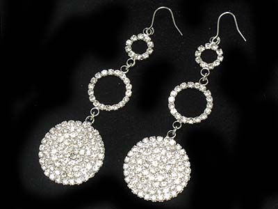 Rhinestone triple circle link drop earring 