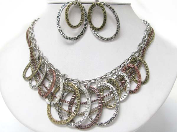 Multi metal hoop dangles mixed chain necklace earrign set