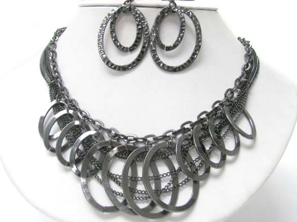 Multi metal hoop dangles mixed chain necklace earrign set