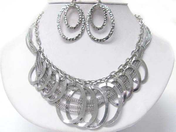 Multi metal hoop dangles mixed chain necklace earrign set