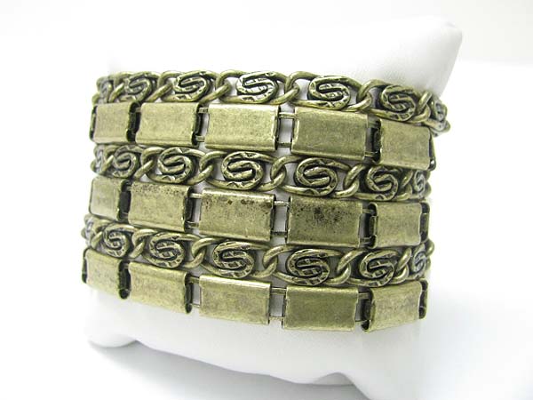 Mixed textured metal wide stretch bracelet