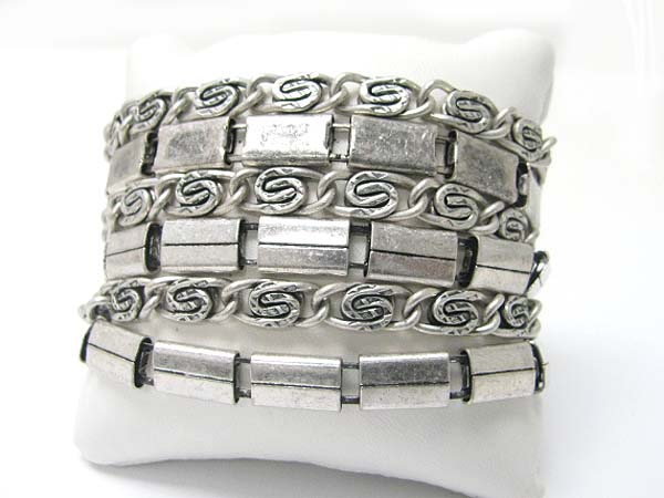 Mixed textured metal wide stretch bracelet