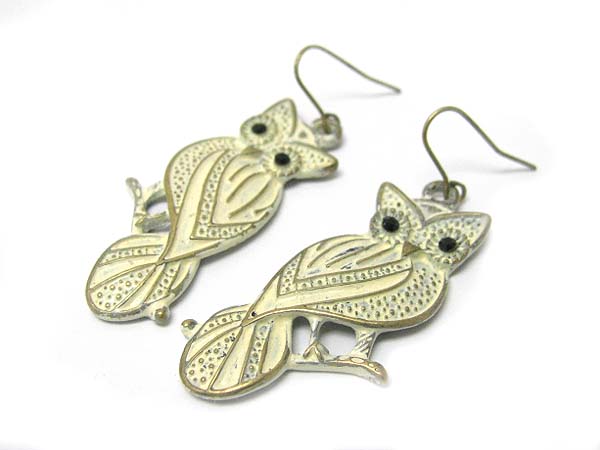 Crystal and enameled metal owl earring