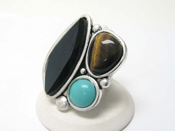 Mixed natural stone cocktail stretch ring 