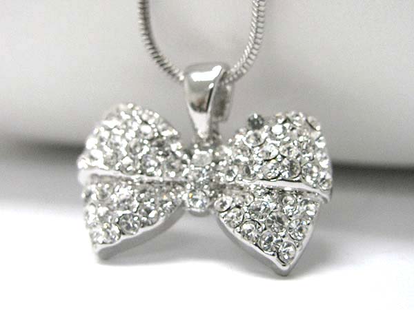 Made in korea whitegold plating crystal stud ribbon pendant necklace