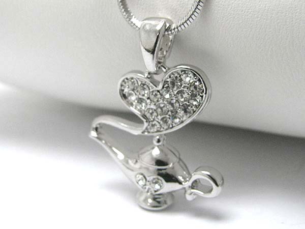 Made in korea whitegold plating crystal stud heart magic lamp pendant necklace