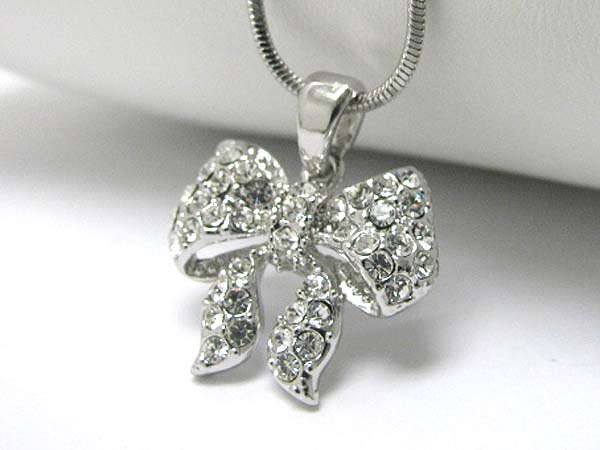 Made in korea whitegold plating crystal stud ribbon pendant necklace