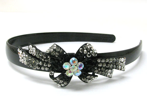 Crystal stud ribbon and flower deco headband