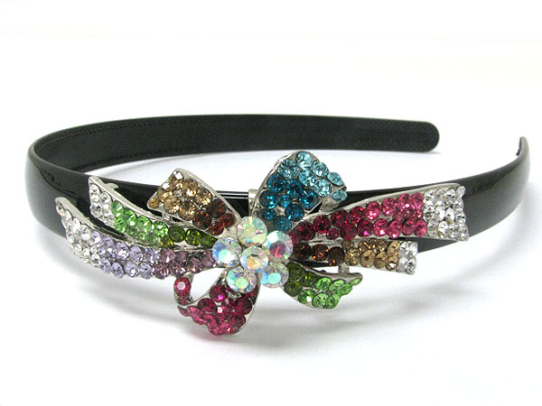 Crystal stud ribbon and flower deco headband