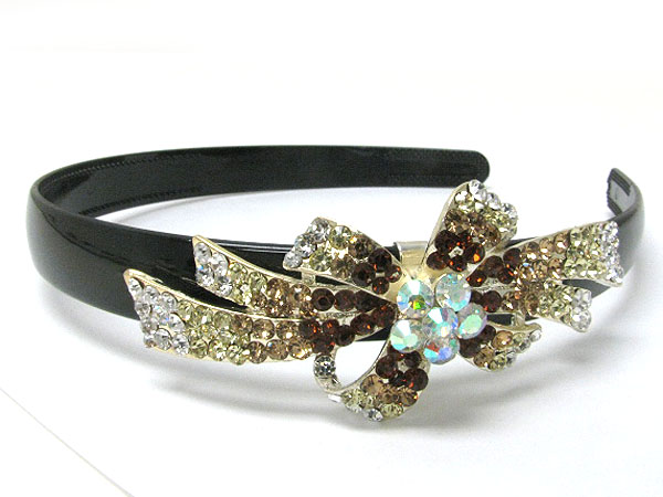 Crystal stud ribbon and flower deco headband