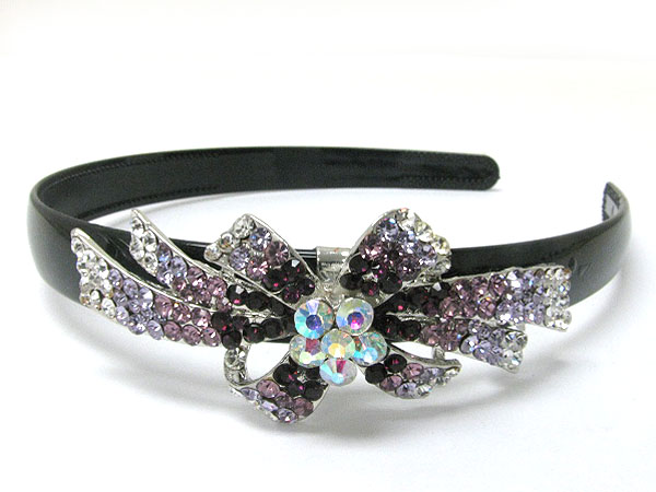 Crystal stud ribbon and flower deco headband