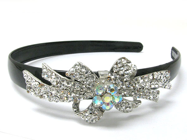 Crystal stud ribbon and flower deco headband