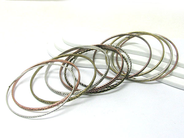 Burnish metal multi metal bangle set