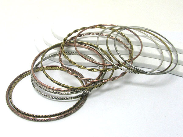 Burnish metal multi metal bangle set