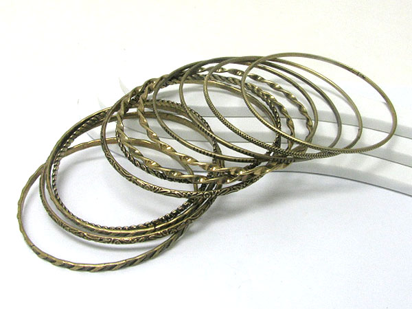 Burnish metal multi metal bangle set