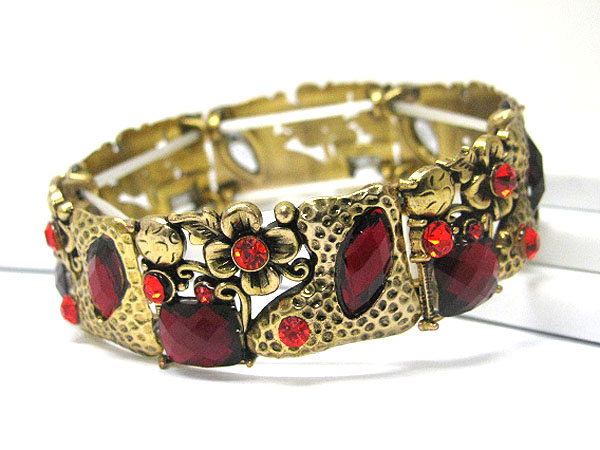 Crystal and acryl stone deco metal stretch bracelet