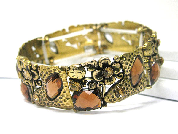 Crystal and acryl stone deco metal stretch bracelet