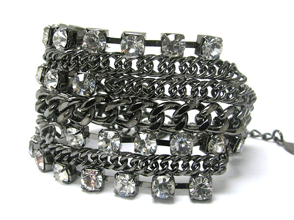 Crystal and mixed metal chain link bracelet