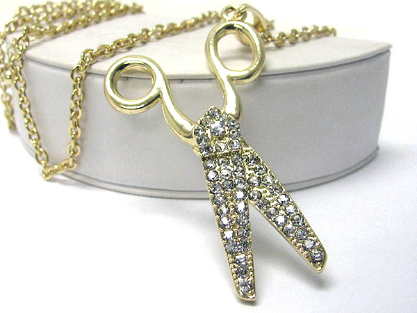 Crystal big scissors pendant long necklace