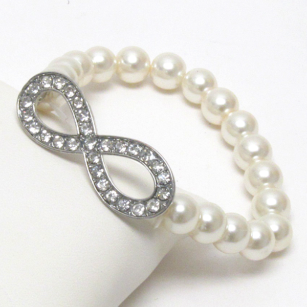 Crystal deco infinity and stretch pearl bracelet