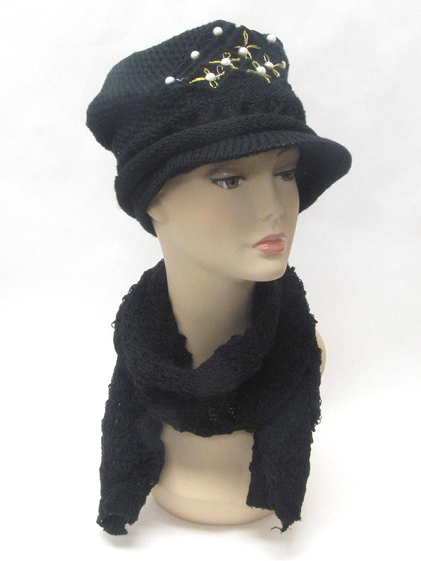 Pearl deco winter hat and scarf set