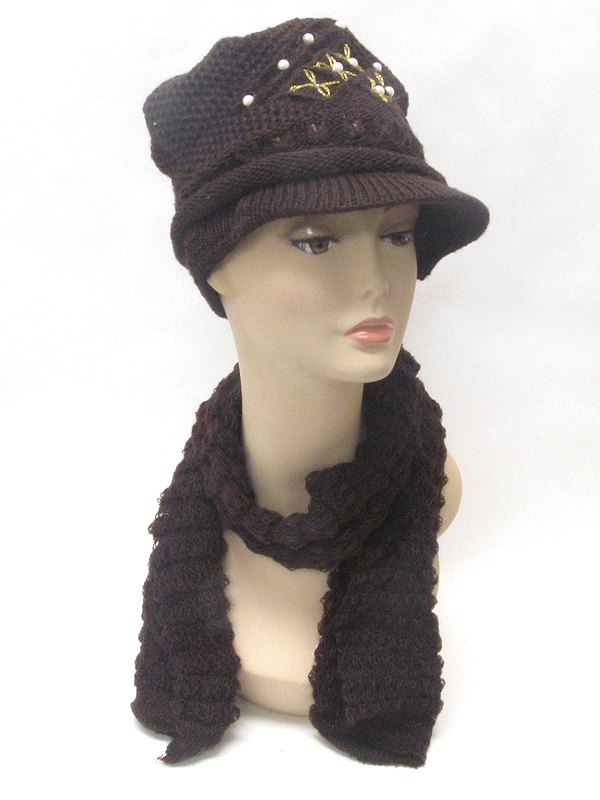 Pearl deco winter hat and scarf set