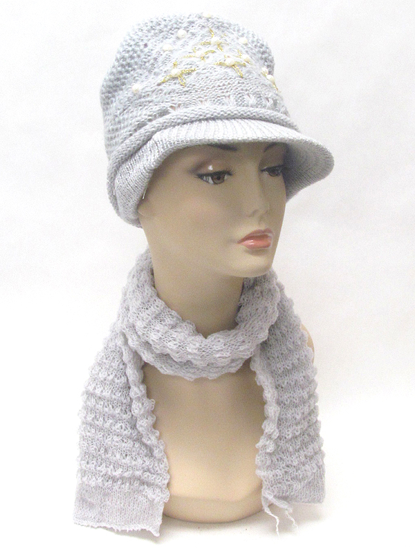 Pearl deco winter hat and scarf set