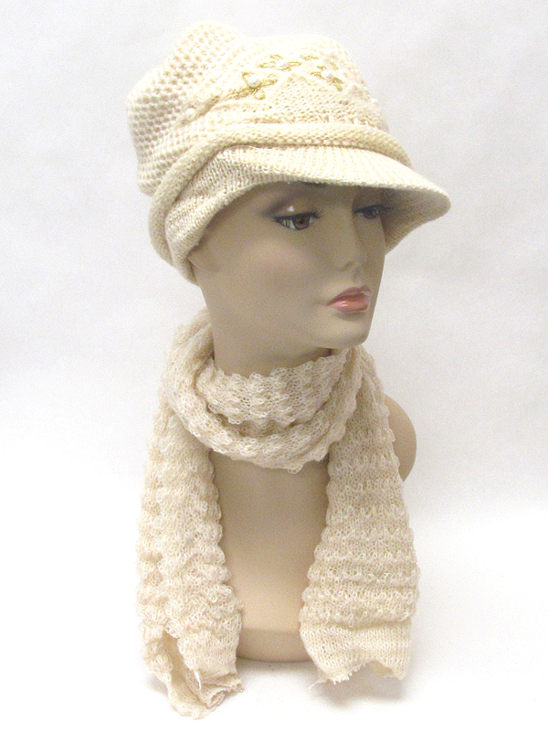 Pearl deco winter hat and scarf set