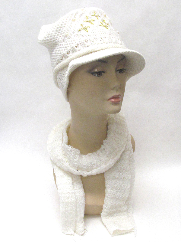 Pearl deco winter hat and scarf set