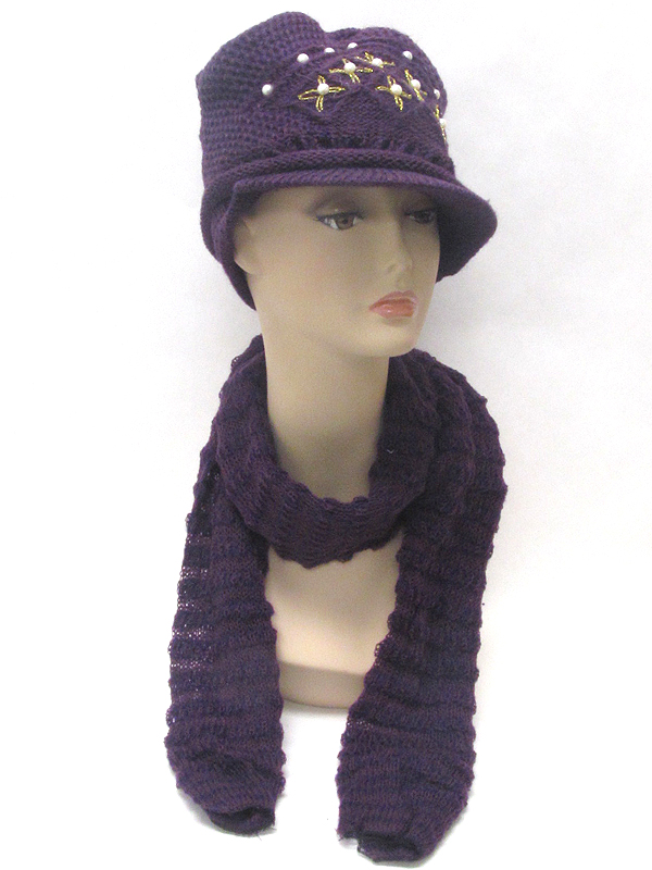 Pearl deco winter hat and scarf set