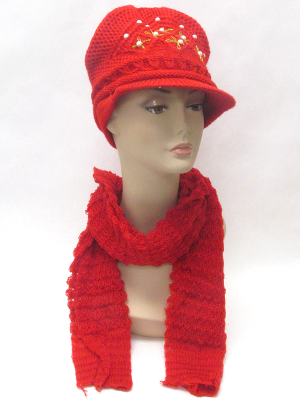 Pearl deco winter hat and scarf set