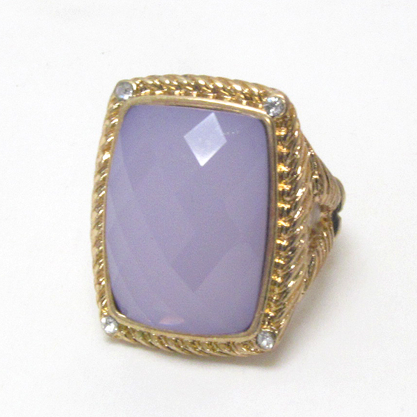 Large facet stone and crystal corner deco stretch glamour ring