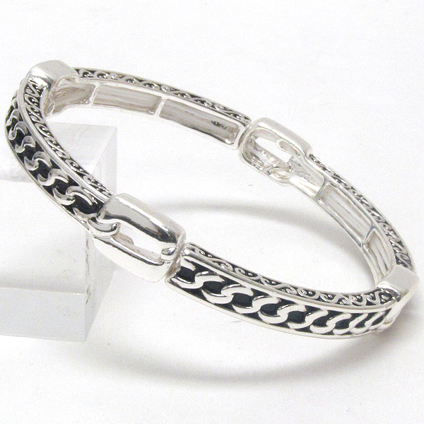 Designer pattern metal casting stretch bracelet