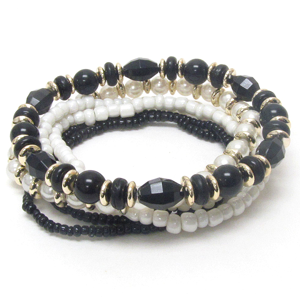 Multi pearl and chip stone stretch bracelet set of 6