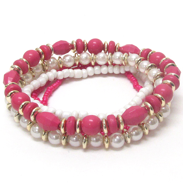 Multi pearl and chip stone stretch bracelet set of 6