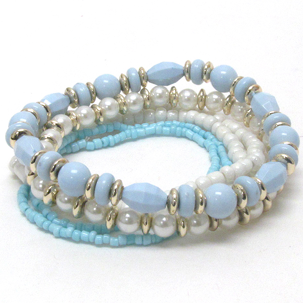 Multi pearl and chip stone stretch bracelet set of 6