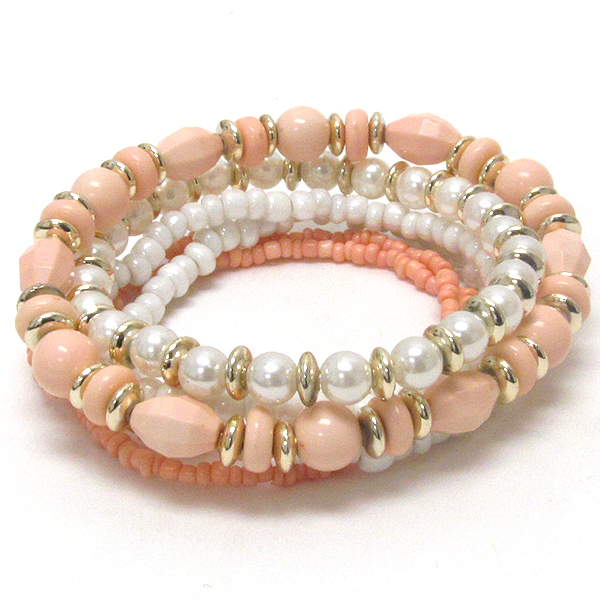 Multi pearl and chip stone stretch bracelet set of 6