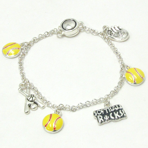 Epoxy deco softball theme charm magnet bracelet