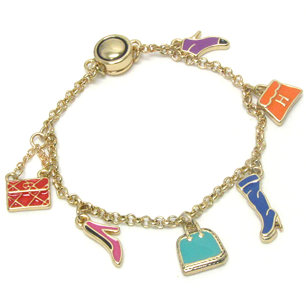 Epoxy deco bag and shoe charm magnet bracelet