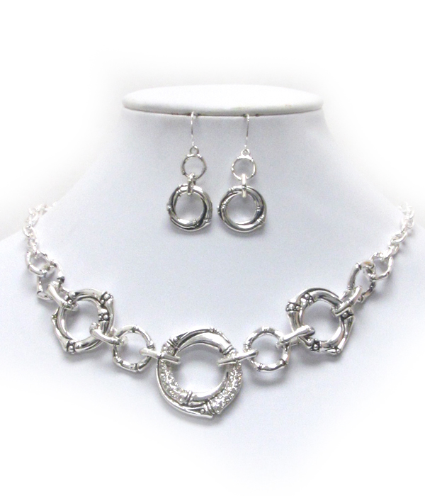 Crystal deco bamboo hoop link necklace earring set