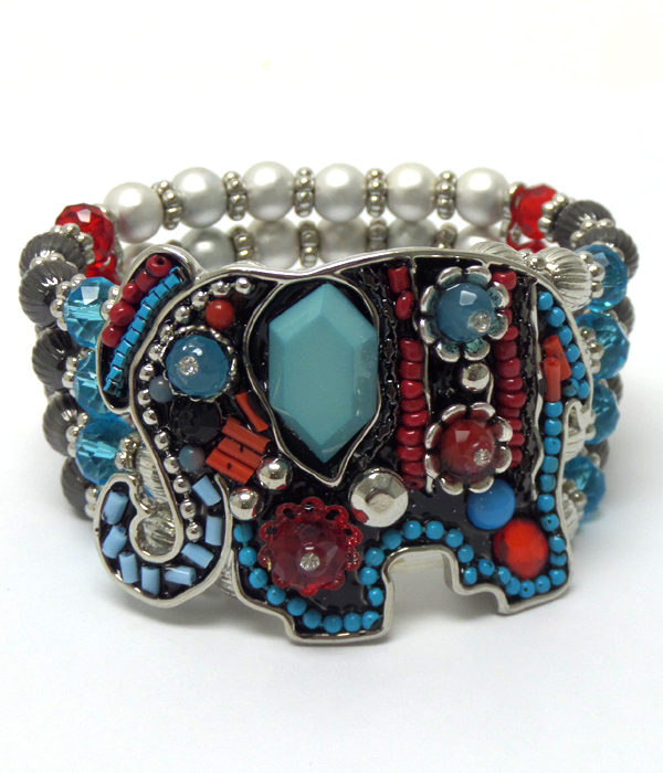 Elephant with multi beads and stones layer bracelet