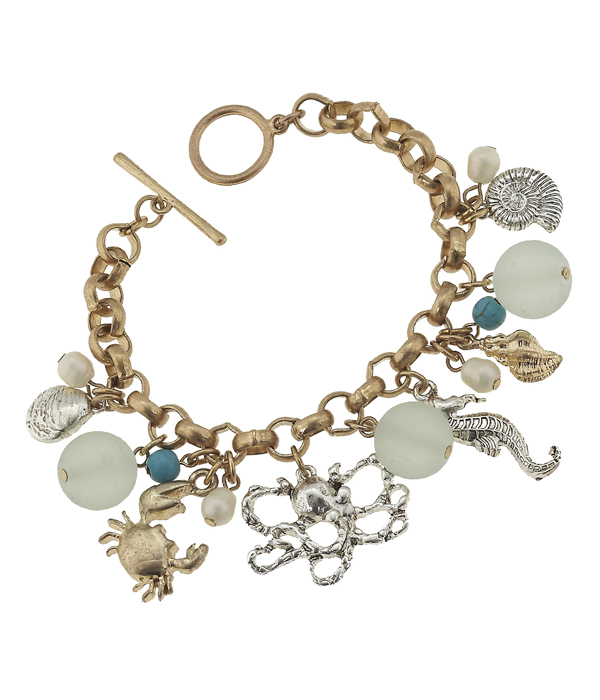 Multi sealife charm dangle toggle bracelet