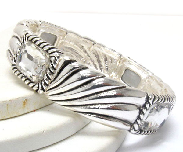 Facet glass deco metal filigree stretch bracelet 