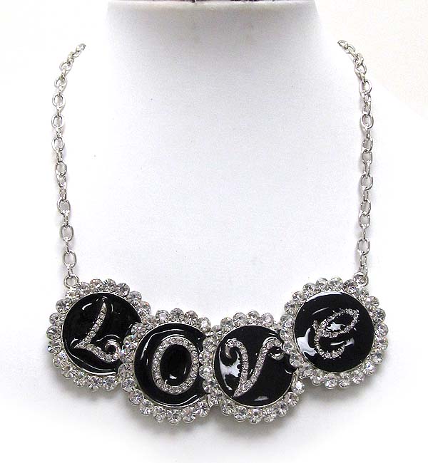 Large round crystal and epoxy stud love necklace -valentine