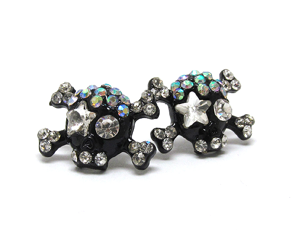 Multi crystal stud skull earring