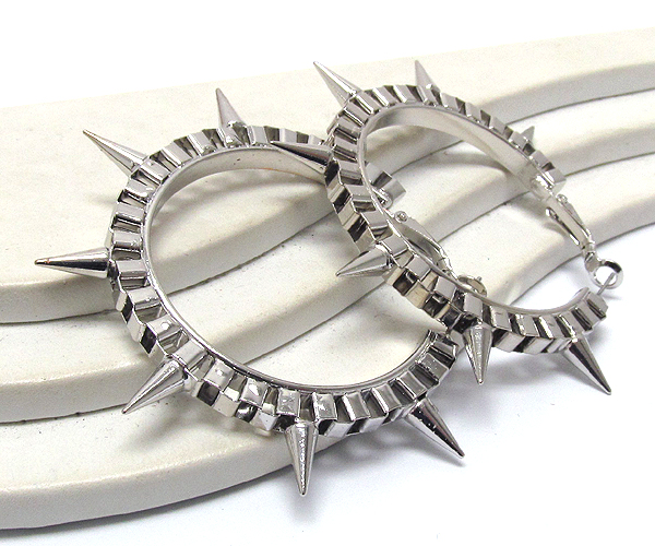 Multi spike on box chain hoop earring - hoops