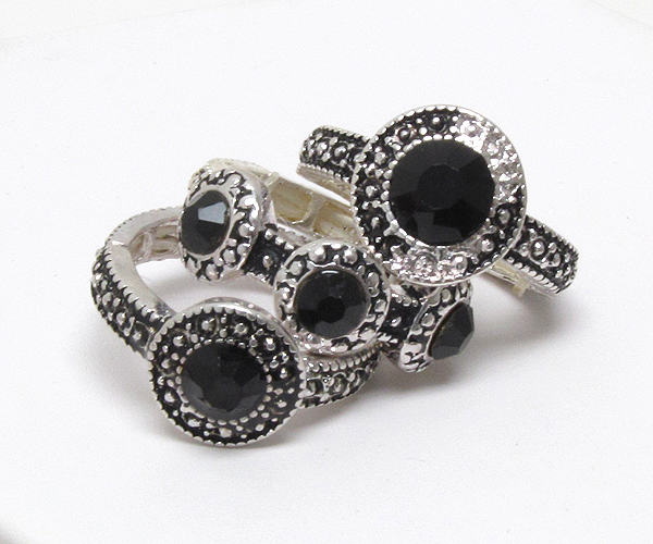 Crystal and metal textured deco 3 stackable stretch ring set