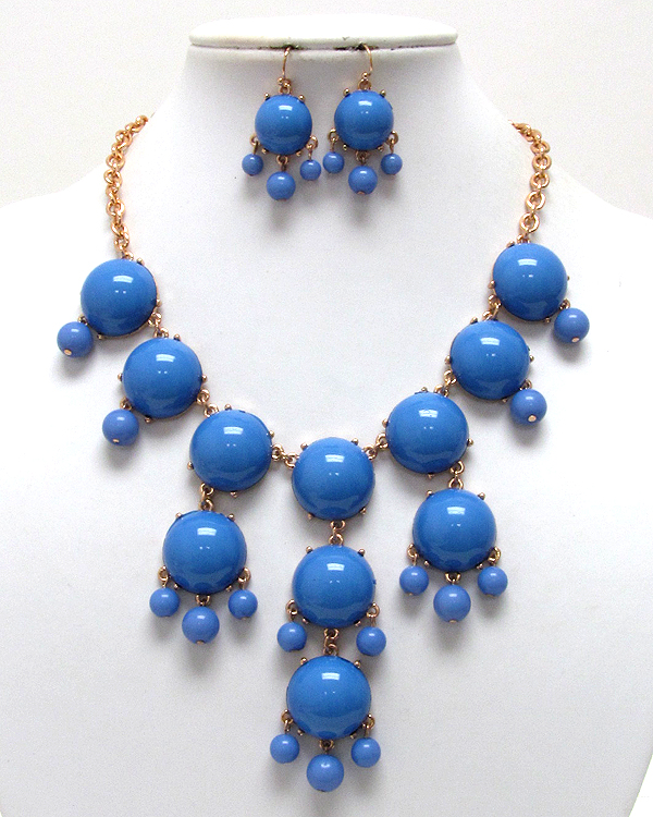 Multi acrylic puffy round bubble necklace earring set