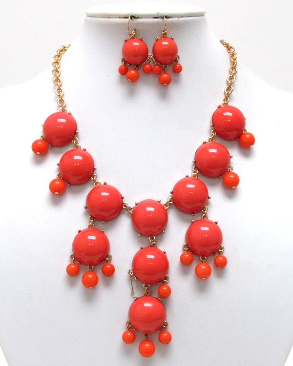 Multi acrylic puffy round bubble necklace earring set