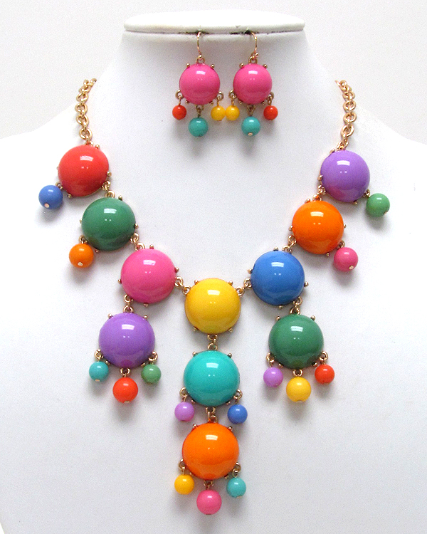 Multi acrylic puffy round bubble necklace earring set